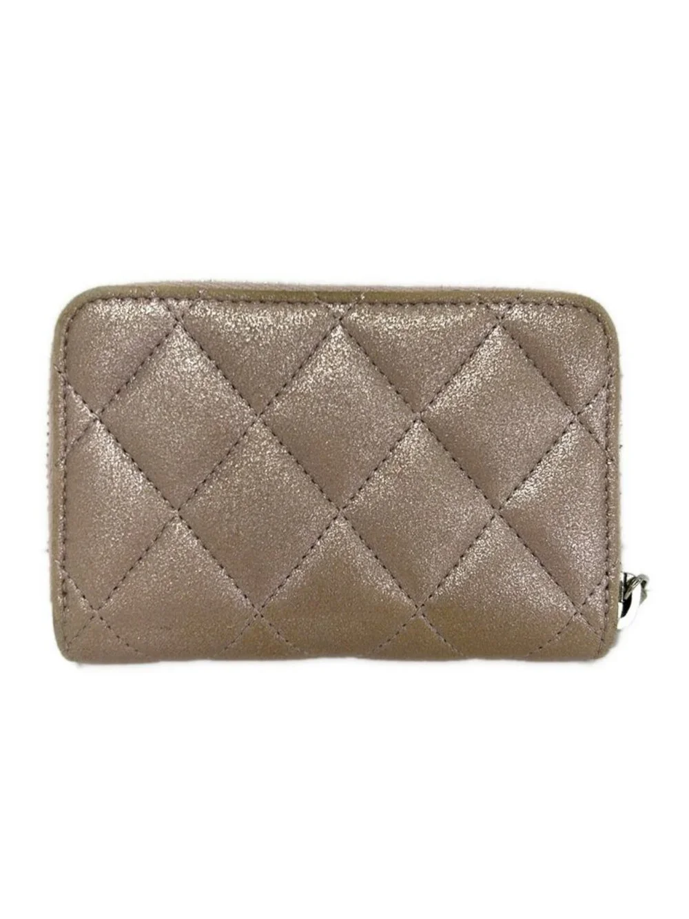 Chanel Coin Purse Quilted Pink Silver Zip Around Lambskin
